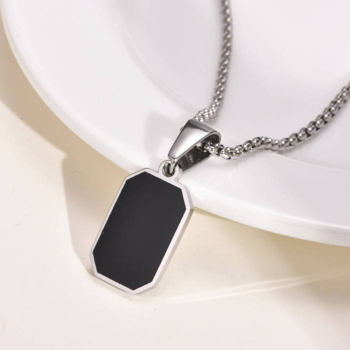 Wholesale Stainless Steel Mens Enamel Geometric Pendant Necklace