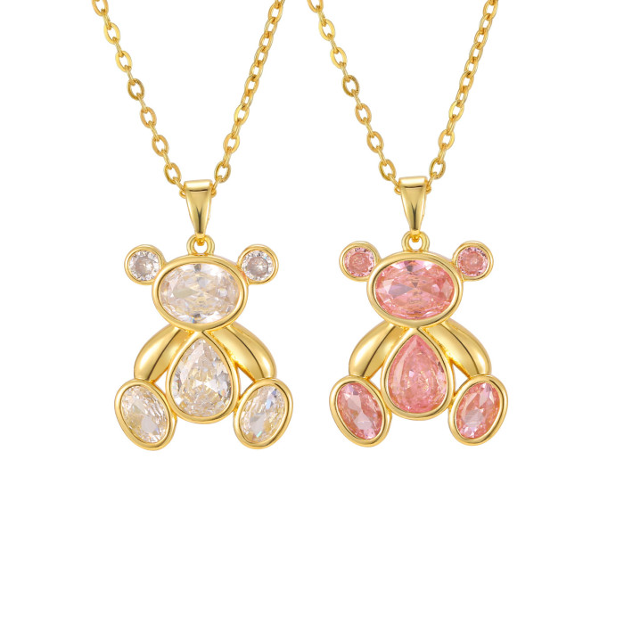 Wholesale 18K Gold Plated Zircon Teddy Bear Pendant