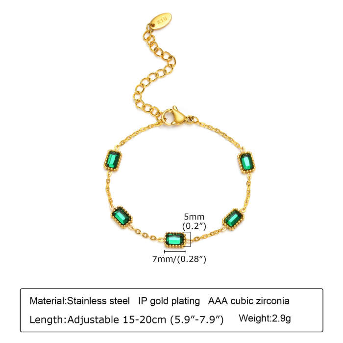 Wholesale Stainless Steel Vintage Emerald CZ Necklace and Bracelet Set