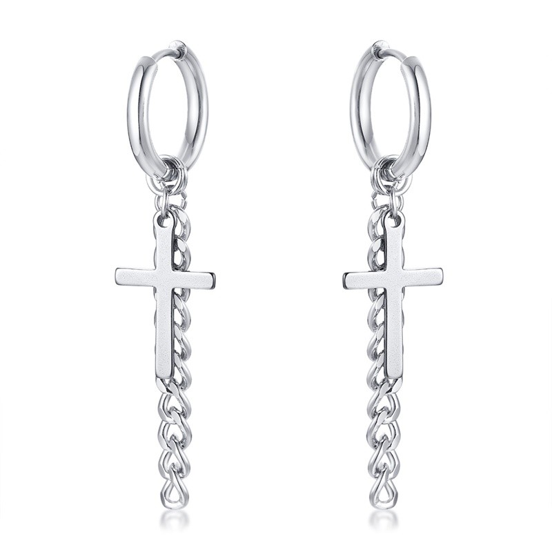 Wholesale Stainless Steel Hoop Earrings with Dangling Cross