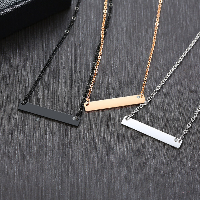 Wholesale Stainless Steel Horizontal Bar Pendant Necklace Engraved