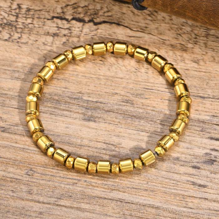 Wholesale Men's Gold Black Gallstone Hematite Beaded Bracelet