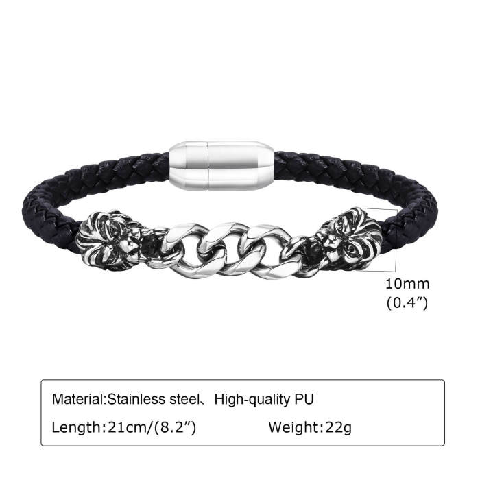 Wholesale Stainless Steel Chain and Leather Bracelet