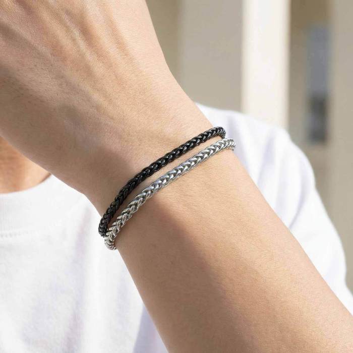 Wholesale Stainless Steel Two-Tone Wheat Chain Bracelet