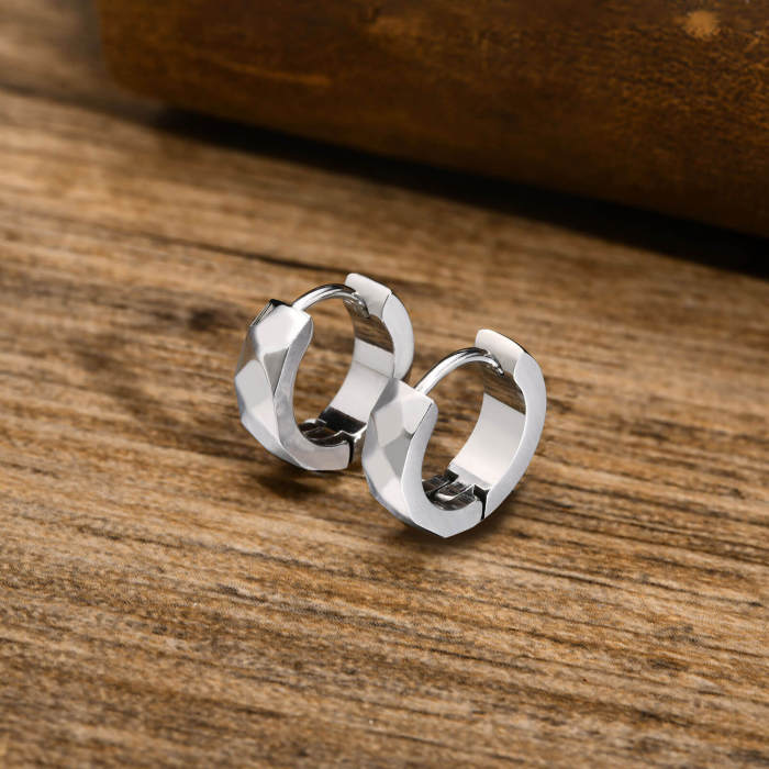 Wholesale Stainless Steel Diamond Faceted Huggie Earrings