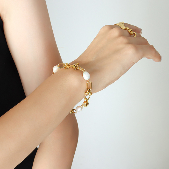 Wholesale Stainless Steel Pearl Knot Link Jewelry Set