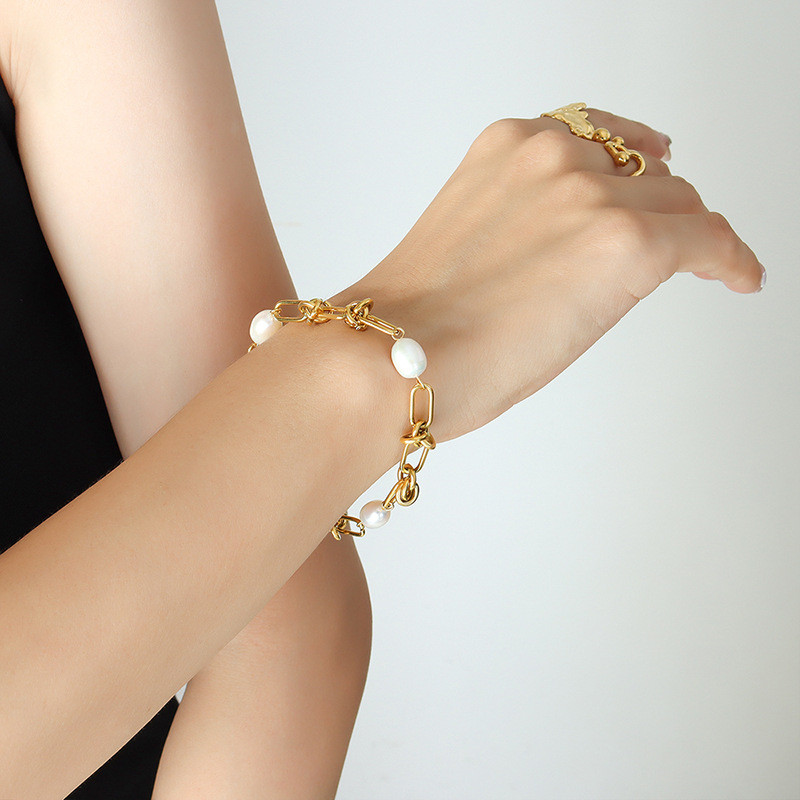 Wholesale Stainless Steel Pearl Knot Link Jewelry Set