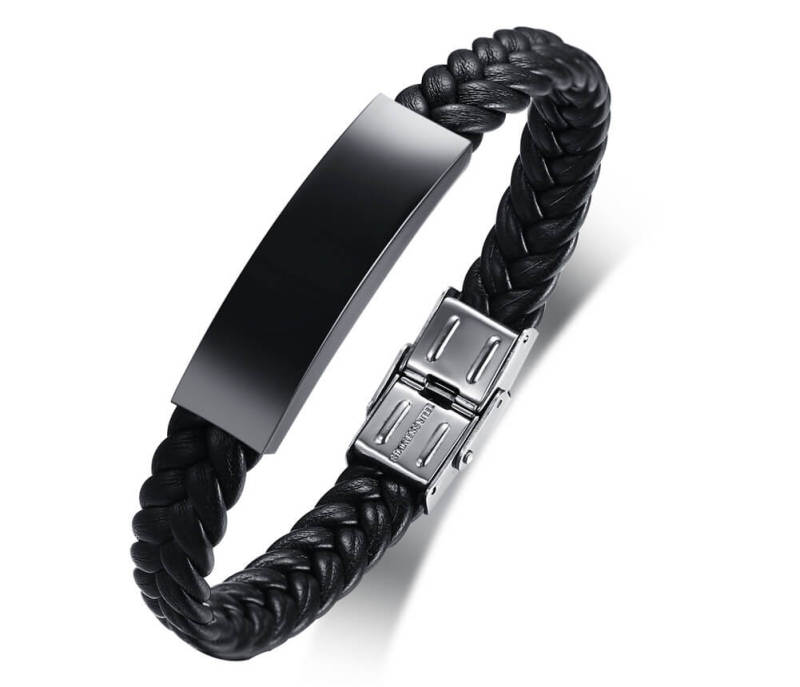 Wholesale Stainless Steel Engravable Black Braided Bracelet