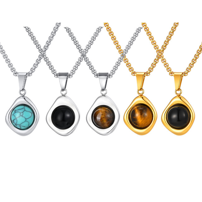 Wholesale Stainless Steel Tiger Eye Agate Stone Pendant