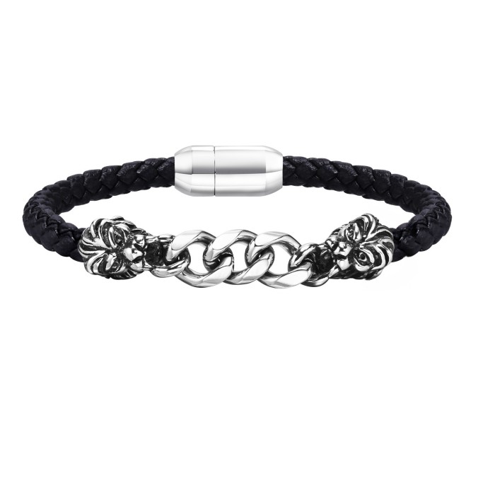 Wholesale Stainless Steel Chain and Leather Bracelet