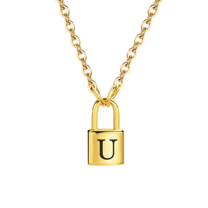 Wholesale Stainless Steel Initial Padlock Necklace