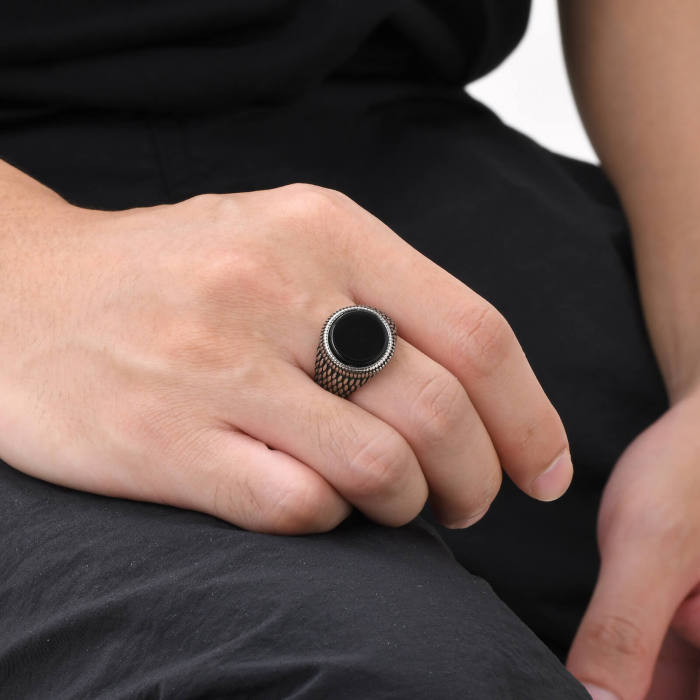 Wholesale Stainless Steel Black Onyx Turquoise Ring