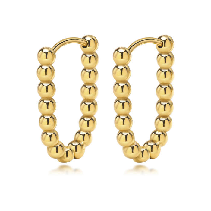 Wholesale Stainless Steel U Shaped Beaded Hoop Earrings