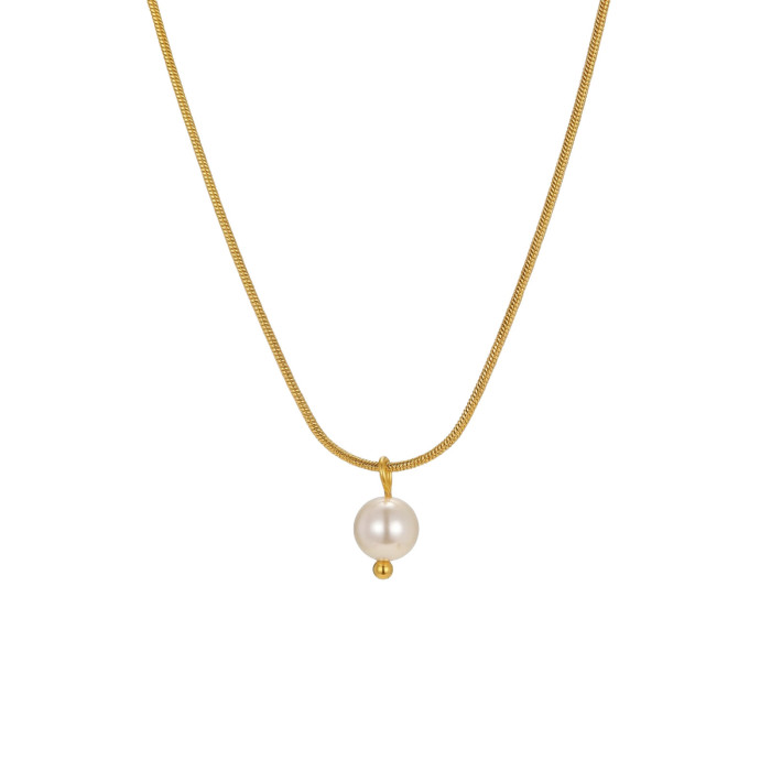 Wholesale 18K Gold Plated Stainless Steel Snake Chain Pearl Necklace