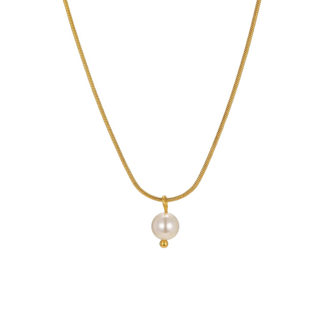 Wholesale 18K Gold Plated Stainless Steel Snake Chain Pearl Necklace