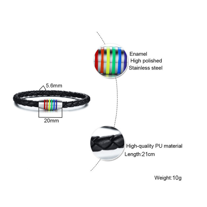 Wholesale Stainless Steel LGBT Leather Bracelet