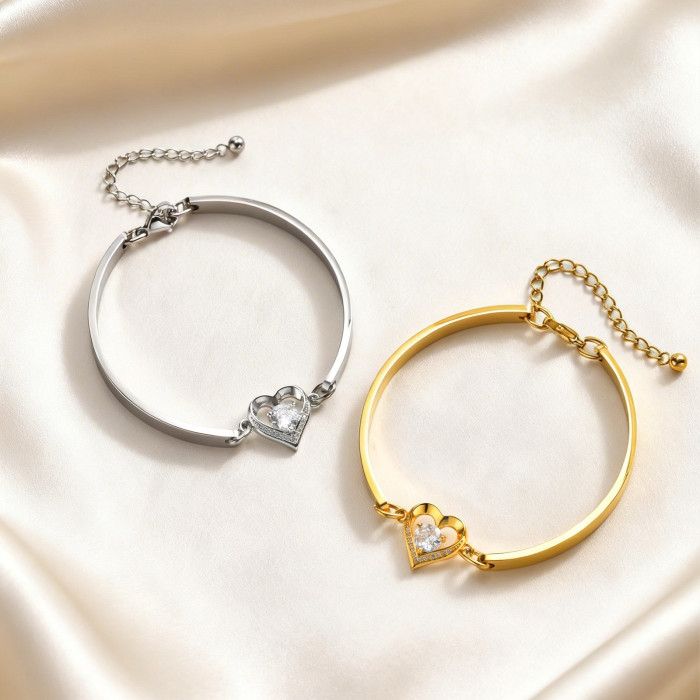 Wholesale Stainless Steel Heart Bangle Bracelet