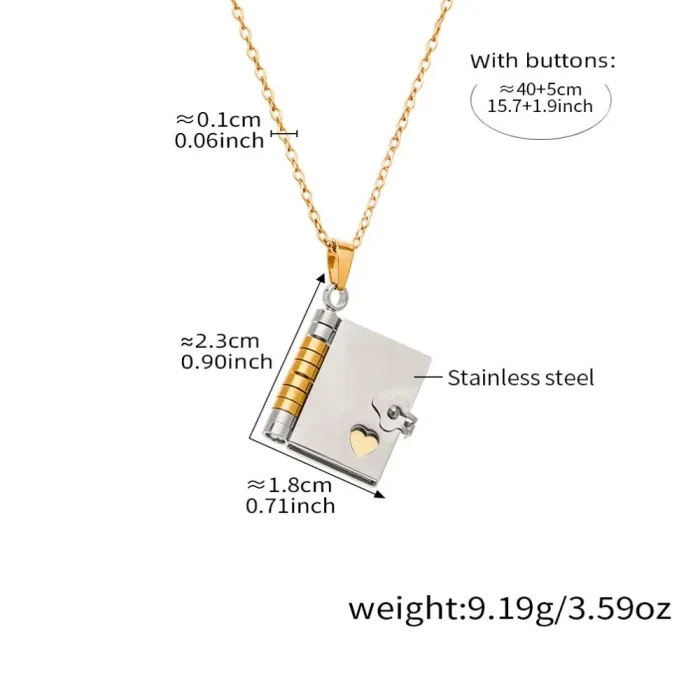 Wholesale Stainless Steel Book Pendant Necklace