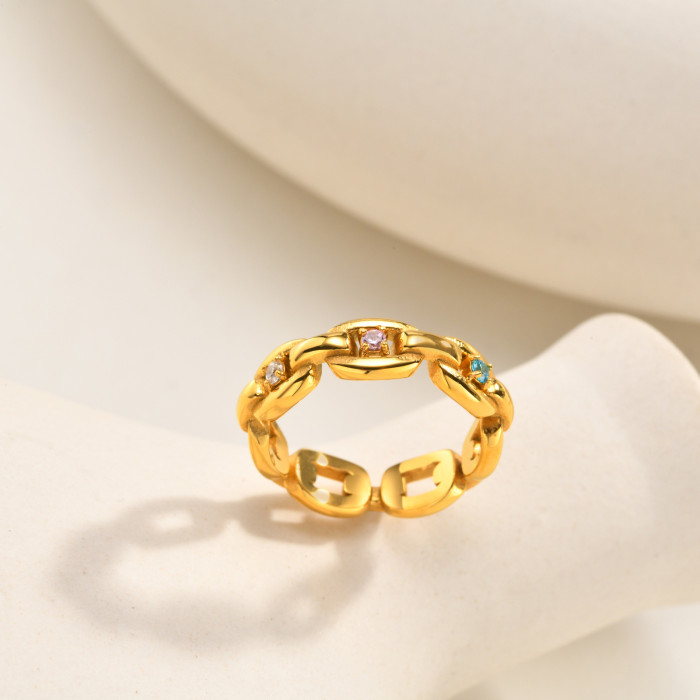 Wholesale CZ Inlay Stainless Steel Cuban Link Ring