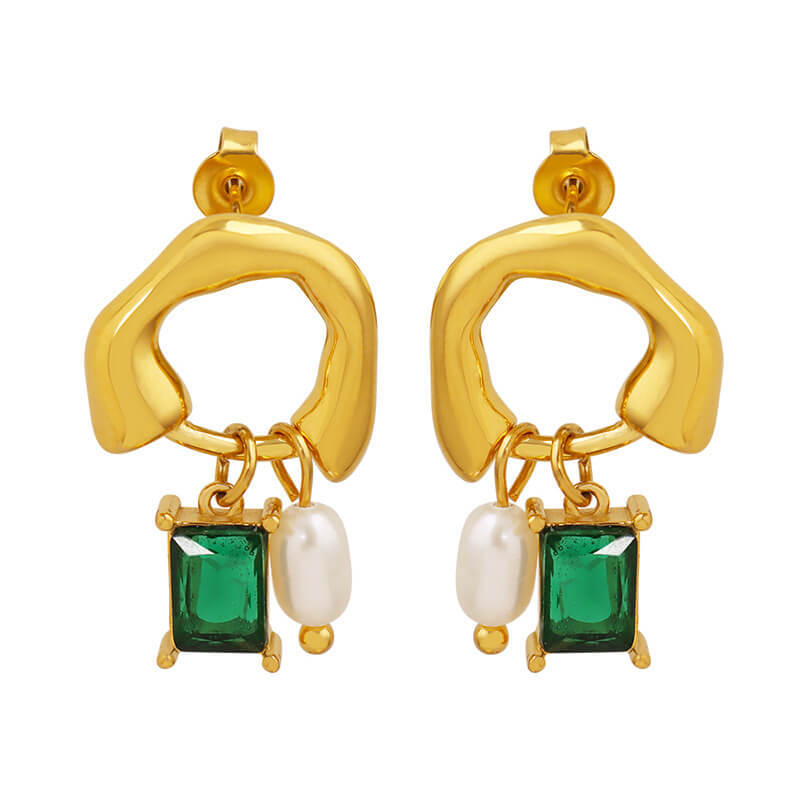 Wholesale Stainless Steel Earrings with Green Crystal