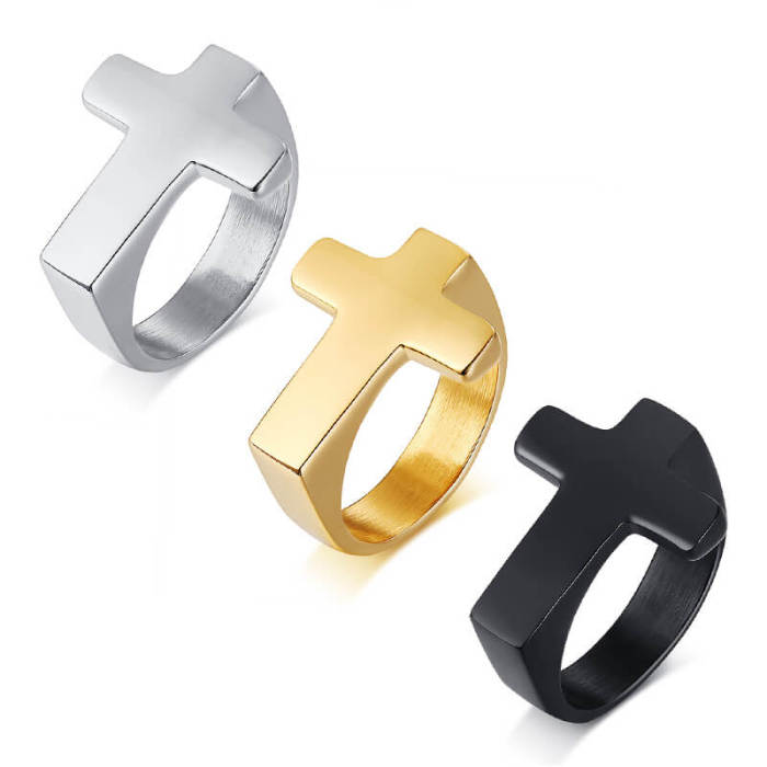 Wholesale Stainless Steel Simple Mens Cross Rings