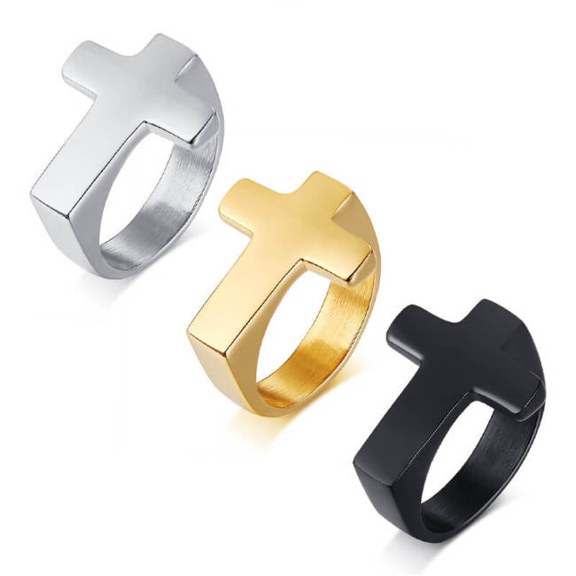 Wholesale Stainless Steel Simple Mens Cross Rings