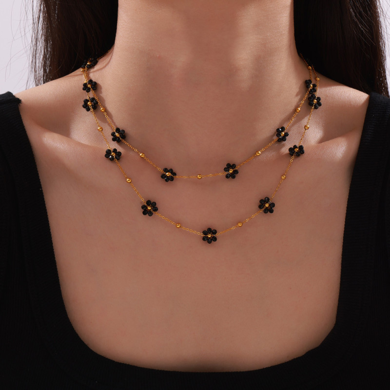 Wholesale Stainless Steel Beaded Flower Jewelry Set