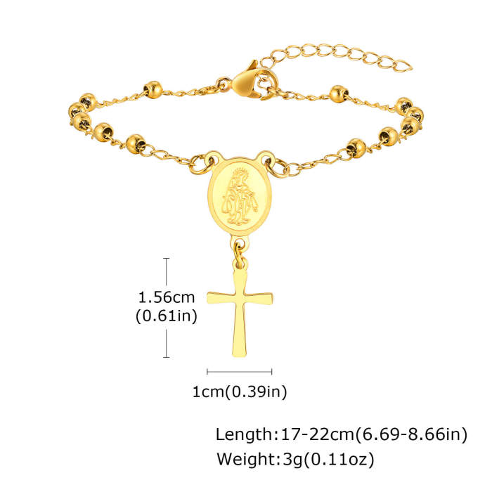 Wholesale Stainless Steel Beaded Link Bracelet with Crucifix Cross