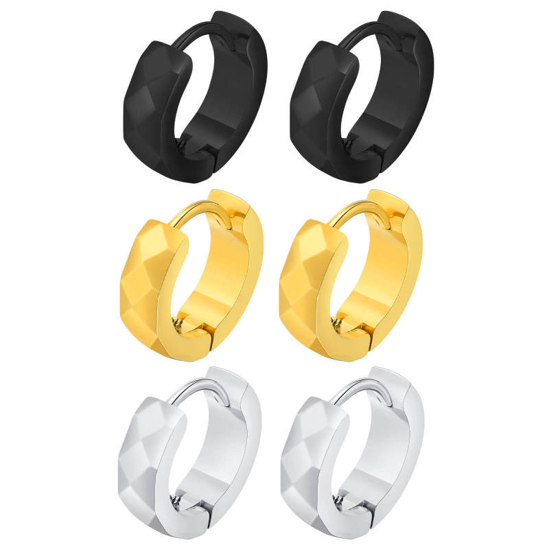 Wholesale Stainless Steel Diamond Faceted Huggie Earrings