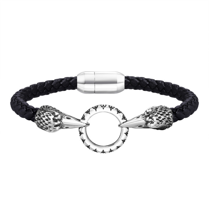 Wholesale Stainless Steel Chain and Leather Bracelet