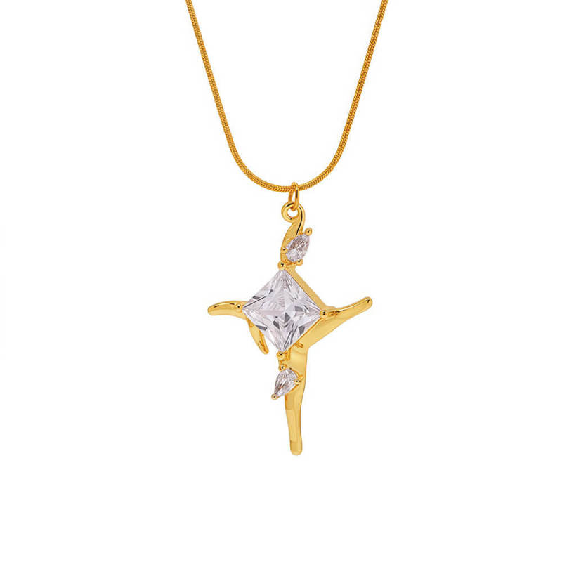 Wholesale Steel Zirconia Cross Pendant Necklace