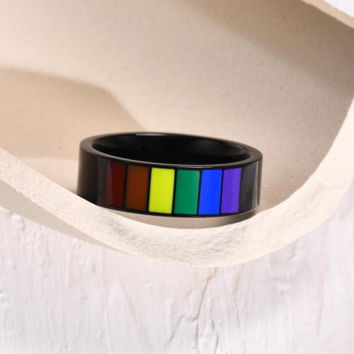 Wholesale Stainless Steel Engravable Rainbow Flag Band Ring