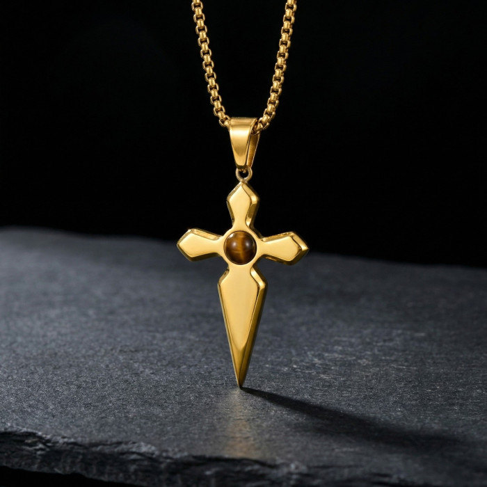 Wholesale Stainless Steel Tiger's Eye Cross Pendant