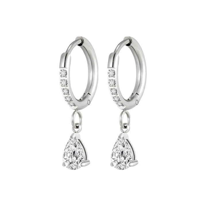 Wholesale Stainless Steel Teardrop CZ Dangle Earrings