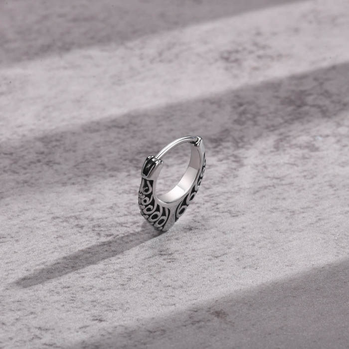 Wholesale Stainless Steel Hip Hop Textured Waterdrop Hoop Earring