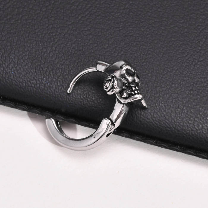 Wholesale Stainless Steel Punk Rose Skull Earrings