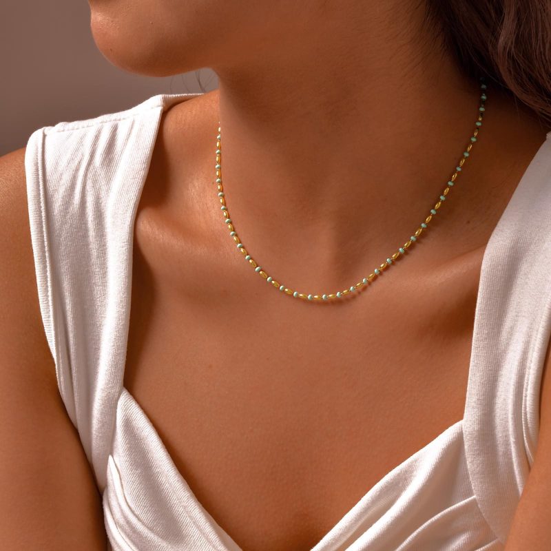 Wholesale Stainless Steel Green Bead Necklace