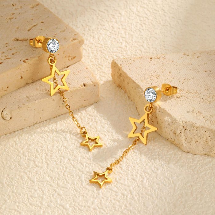 Wholesale Stainless Steel Pentagram Tassel Earrings