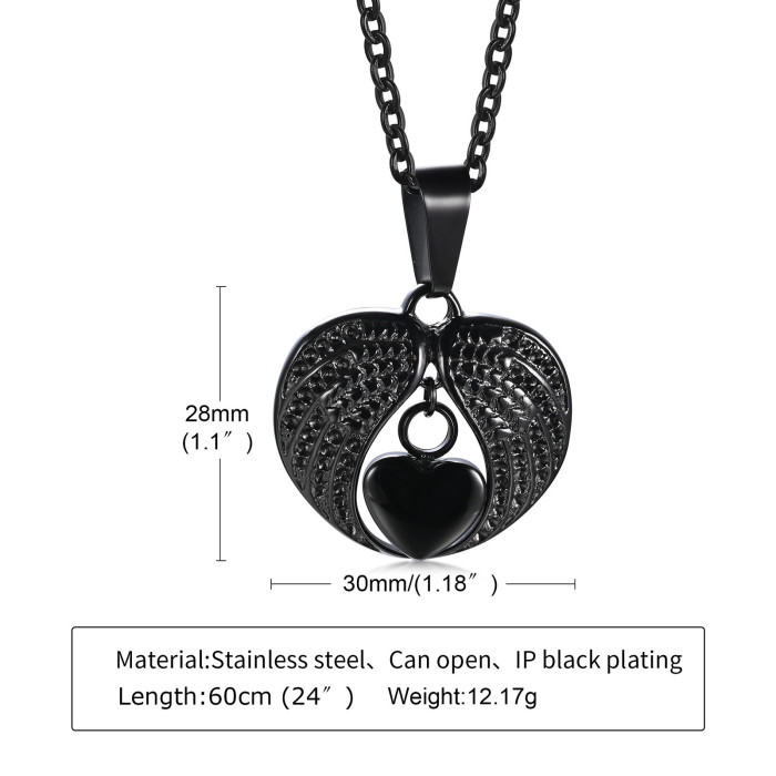 Wholesale Stainless Steel Angel Wings & Heart Cremation Pendant
