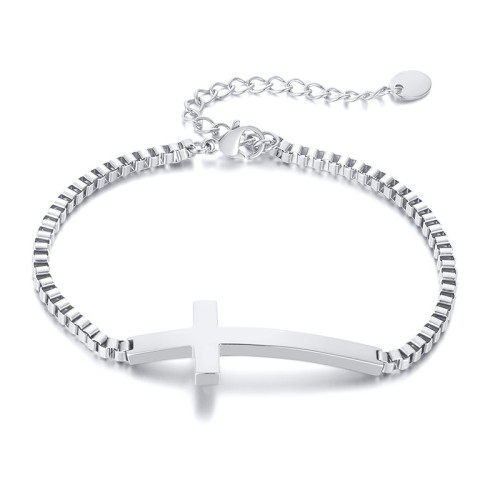 Wholesale Stainless Steel Box Chain Sideways Cross Bracelet