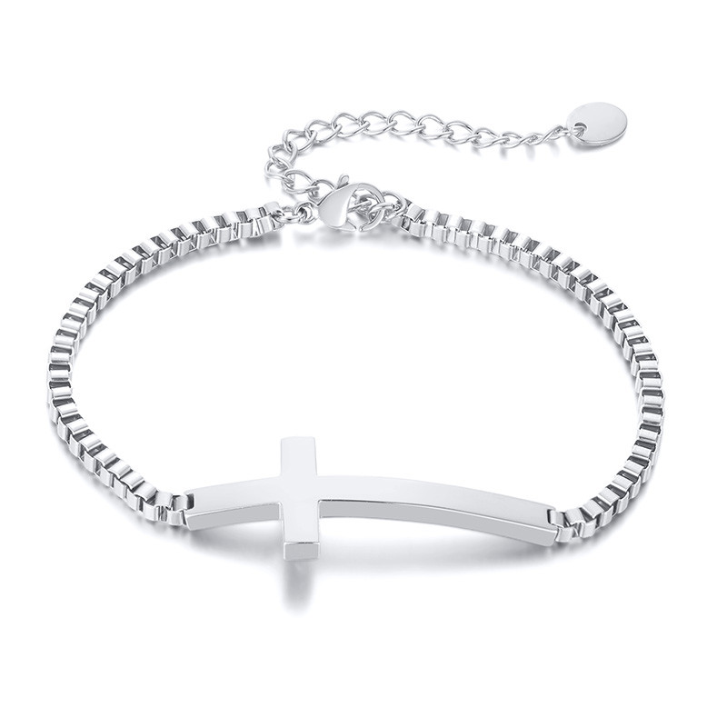 Wholesale Stainless Steel Box Chain Sideways Cross Bracelet
