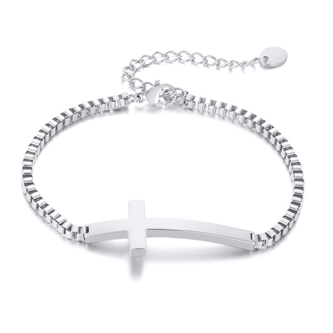 Wholesale Stainless Steel Box Chain Sideways Cross Bracelet