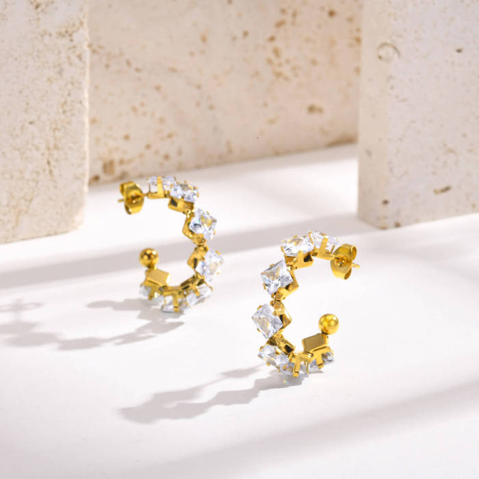 Wholesale Stainless Steel Sparkling Square CZ Earrings