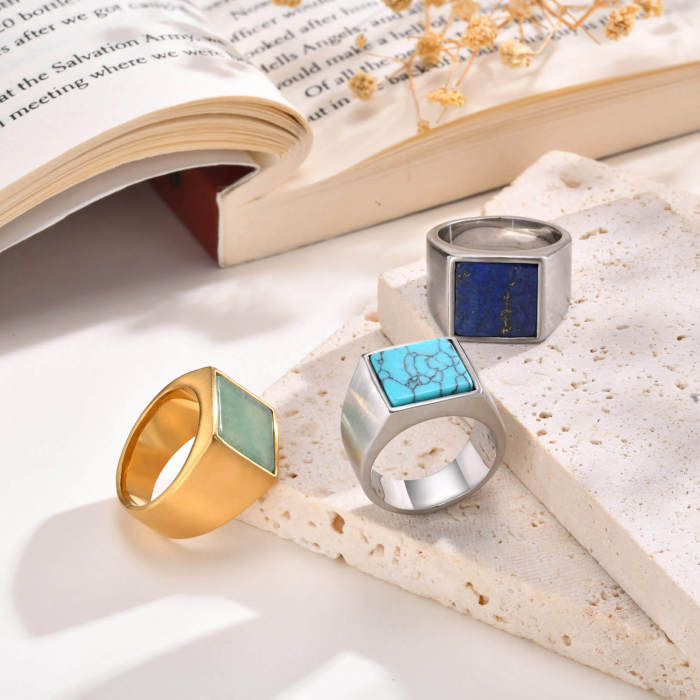 Wholesale Stainless Steel Mens Stone Signet Ring