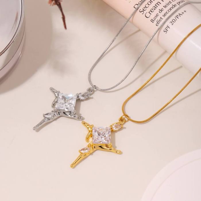 Wholesale Steel Zirconia Cross Pendant Necklace