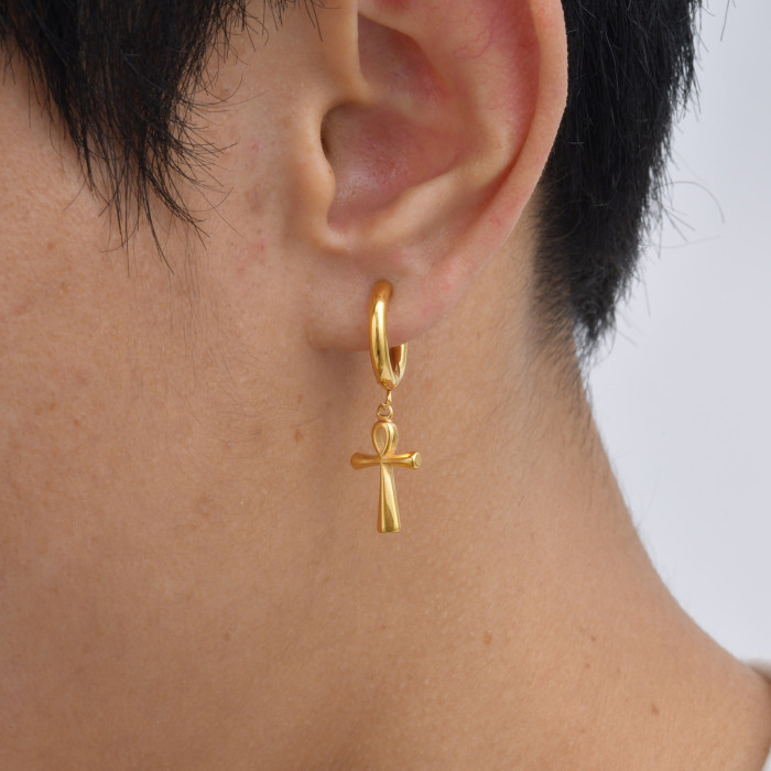 Wholesale Stainless Steel Cross Drop Hoop Earrings