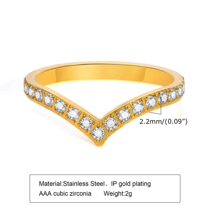 Wholesale Stainless Steel V Shape CZ Stackable Ring