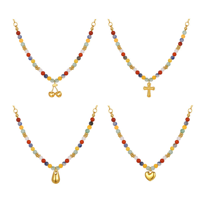 Wholesale Stainless Steel Colored Stone Necklace
