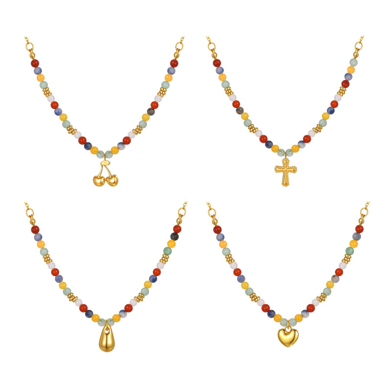 Wholesale Stainless Steel Colored Stone Necklace