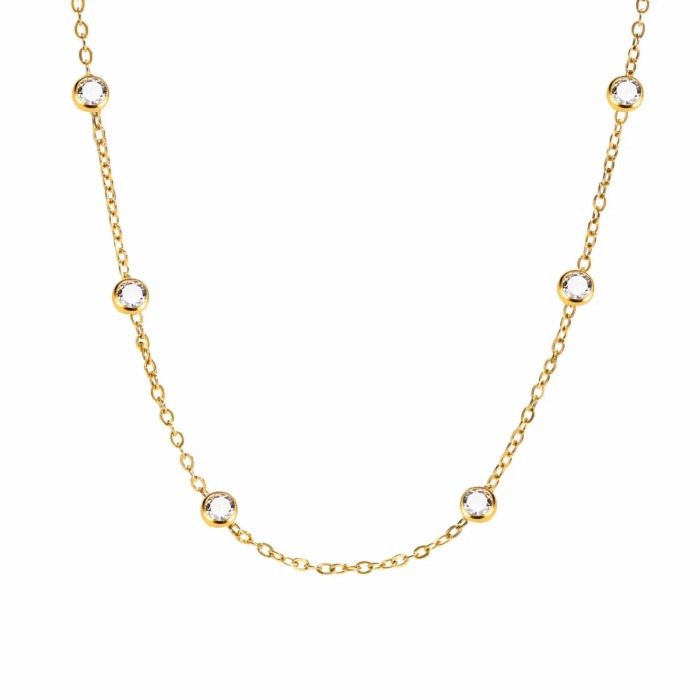 Wholesale Stainless Steel CZ Station Women Necklace